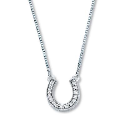 Women's .07 TCW Diamond Sterling Silver Horseshoe Pendant and Chain 18 Inches by PalmBeach Jewelry in White (Size ONE SIZE)