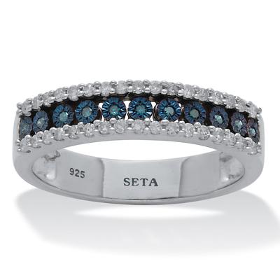 Women's .25 TCW Blue and White Diamond Sterling Silver Three-Row Anniversary Band by PalmBeach Jewelry in White (Size 10)