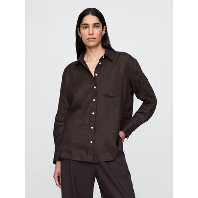 Gap Brown 100% Linen Button Down Long Sleeve Oversized Shirt