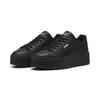 Sneaker PUMA "Karmen II Leather Sneakers Damen", Gr. 38.5, schwarz (schwarz silber metallic), Obermaterial: Kuhleder, Textil, Synthetik; Futter: Textil; Innensohle: Textil; Laufsohle: Gummi, Schuhe