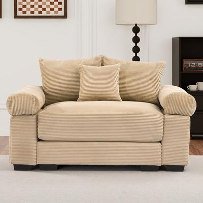 Oversized Chaise Lounge Corduroy Chair Indoor Single Sofa with Ottoman for Living Room Bedroom