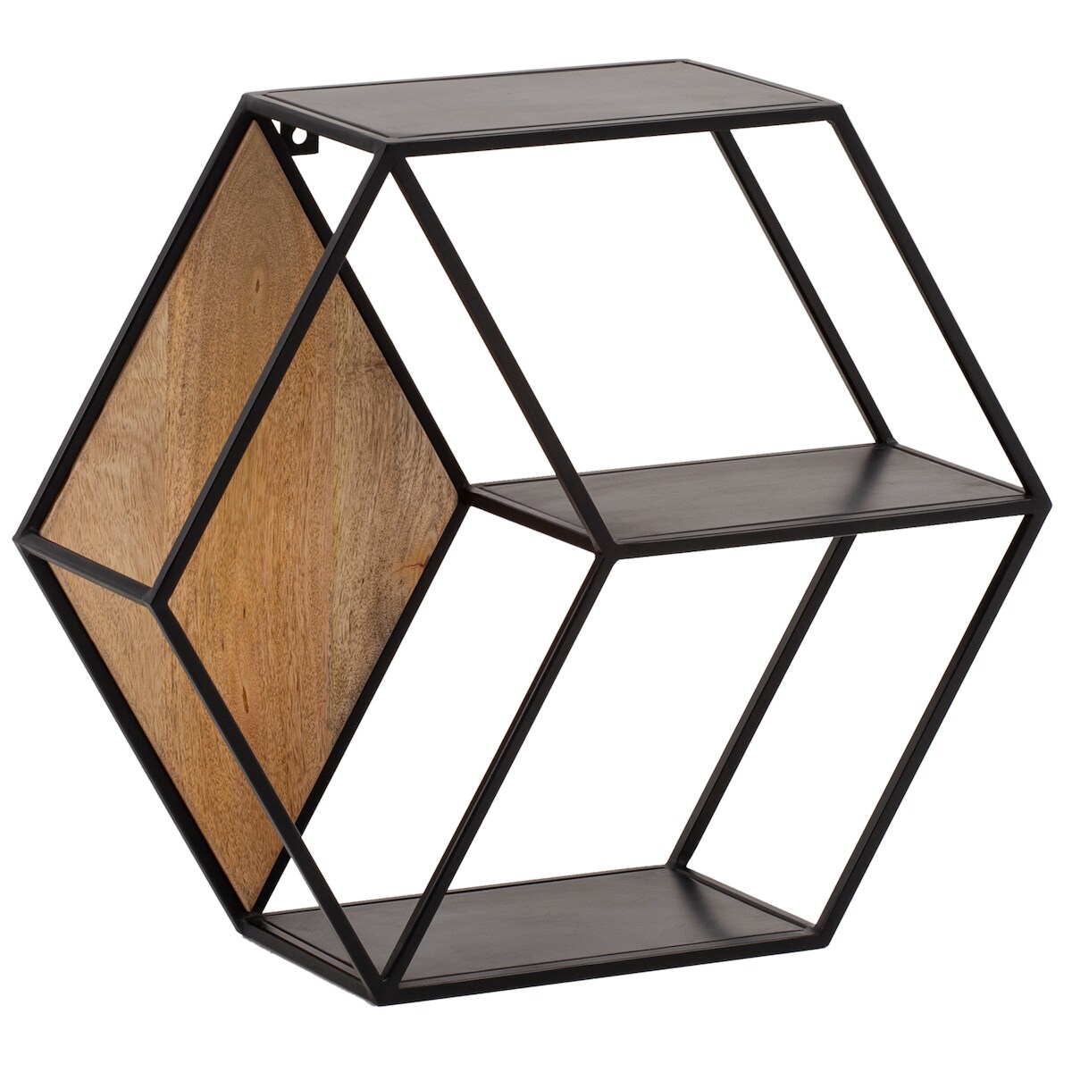 KADIMA DESIGN Wandregal 60x52x20 cm Mango Massivholz / Metall Hängeregal Industrial, Design Schweberegal Sechseckig, Dekoregal Hängend Wabenform, Regal Wand mit 3 Image