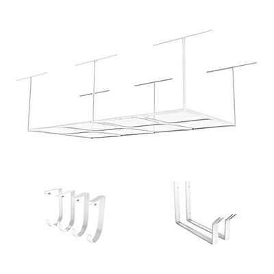 Fleximounts 4' x 8' Overhead Storage Rack with Hooks (White)