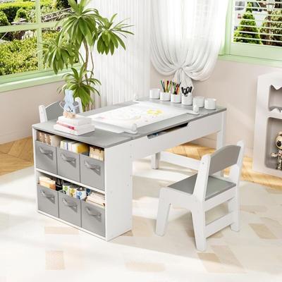 Liferun - Kindertisch mit 2 Stühlen, Holzstuhlset, Maltisch, Maltisch, weiß Image