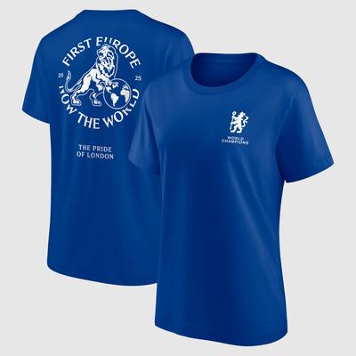 Chelsea First Europe, Now the World Grafik-T-Shirt – Royalblau – Damen Image