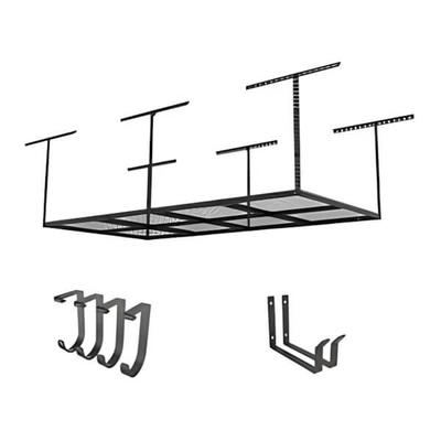 Fleximounts 4' x 8' Overhead Storage Rack with Hooks (Black)