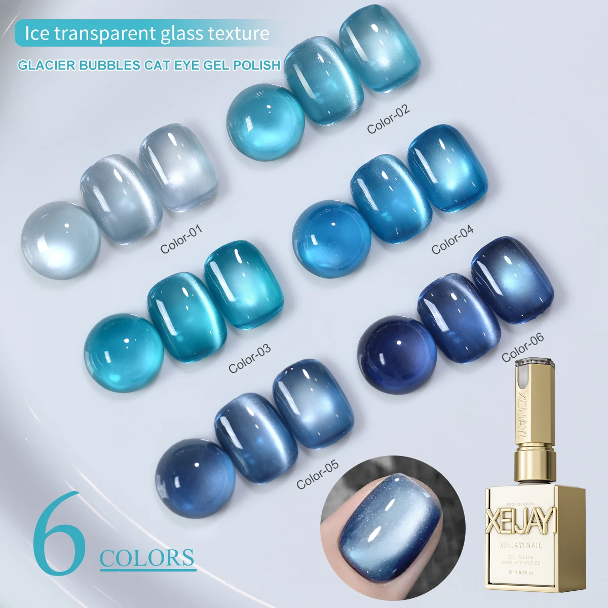 XEIJAYI 6Pcs 15ML Blau Serie cat eye Nagel Gel polnischen set Semi Permanent Nail art Einweichen UV LED Nagel Salon DIY Nagel Salon Gel Image