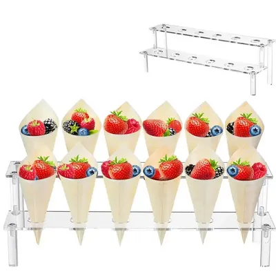 Acrylic Ice Cream Cone Dessert Holder Tray 12-Hole Waffle Cone Display Stand Storage Rack Wedding Party Buffet Food Baking Tools
