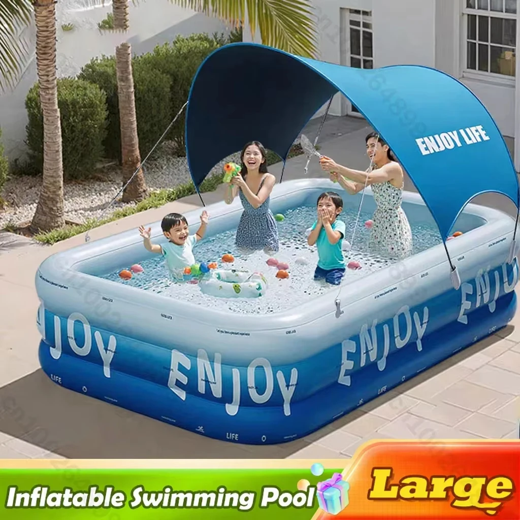 Aufblasbares Schwimmbad, große Familienpools mit Schuppen, 1,8–3 m, PVC, rechteckig, Kinder-Schwimmbad, Party im Freien, Kinderbadewanne Image