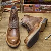 Motorrad-Reitstiefel aus echtem Leder, britische Lederstiefel, hohe Schuhe, handgefertigt, Retro-Arbeitsstiefel aus Leder für Herren