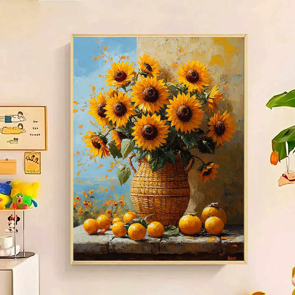 RUOPOTY Malen nach Zahlen Neuheiten Sonnenblumenvase Dekoration Bastelbedarf Erwachsene Handgemaltes Farbset Acrylfarben Geschenke Image