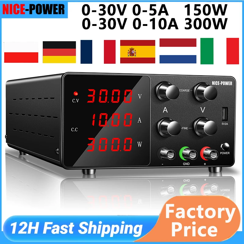 Tischverstellbares Labor-Netzteil, Spannungsregler, DC-Netzteil, 0–30 V, 0–10 A, 0–10 A, grobe und feine Einstellung, 12 Stunden, schneller Versand Bank Quelle Quelle der Macht tragbares Kraftwerk Image