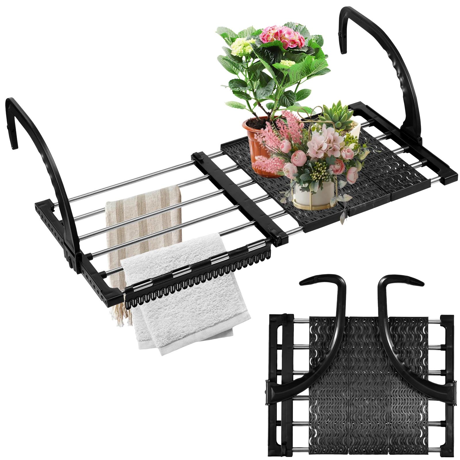 Kühler-Wäscheständer, faltbarer Kühler-Wäscheständer, 42–72 cm, ausziehbarer Edelstahl-Heizkörper-Wäscheständer für Wäsche Image