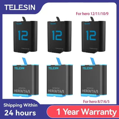 TELESIN For GoPro 5 6 7 8 Battery 1750mAh Replacement Battery For GoPro Hero 12 11 10 9 Black Action Camera Battery Accessories