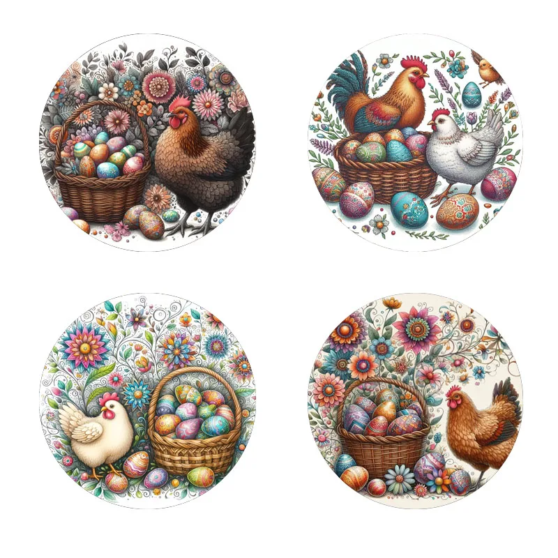 4 Stück Hühner-Untersetzer, geeignet für die tägliche Familienparty-Dekoration, Büro, rutschfeste Holzuntersetzer, Weihnachtsgeschenke Image