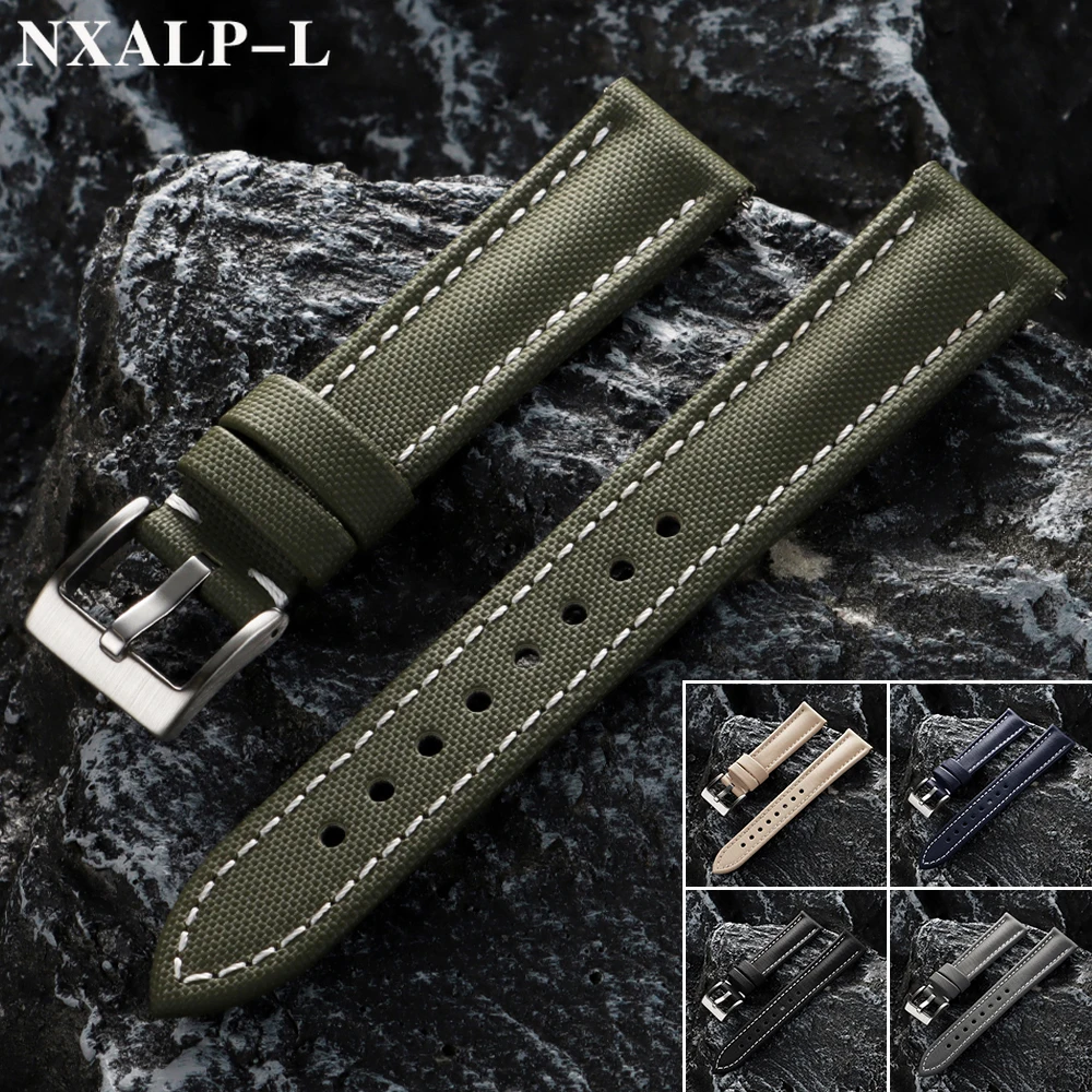Hochwertiges Segeltucharmband 18 mm 20 mm 22 mm für Omega für Seiko Nylon-Leder-Uhrenarmband Herren Damen Schnellverschluss-wasserdichtes Armband Image