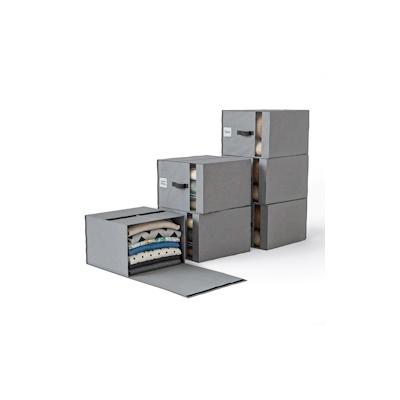 Björn&Schiller Aufbewahrungsboxen für Kleidung – 6er Set, 39×36×26 cm, 37 L, Leinenstoff, Sichtfenster, Fixiergurte, Grau Image