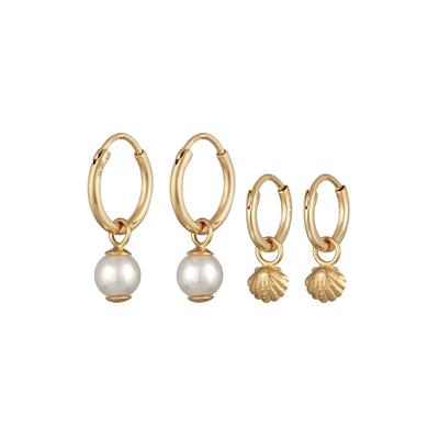 Elli Creolen Set Muschelkernperle Muschel 925 Silber OneSize Damen Image