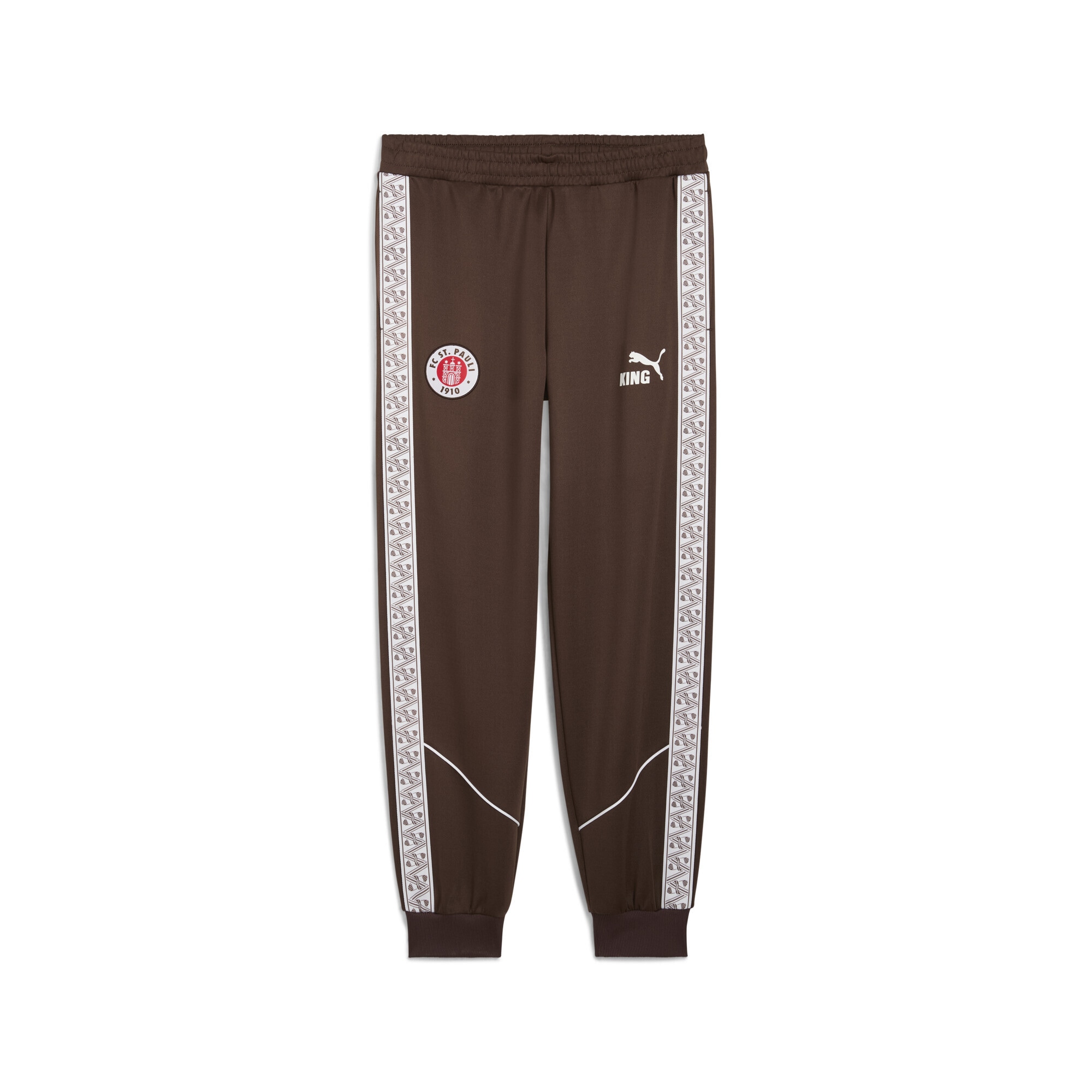 Sporthose PUMA "FC St. Pauli KING Anthem Hose Herren", Kinder, Gr. L, Normalgrößen, weiß (espresso braun weiß), Obermaterial: 37% Baumwolle, 63% Polyester; Taschenfutter: 100% Polyester; Rippe: 93% Polyester, 7% Elasthan; Besatz: 100% Polyester,...