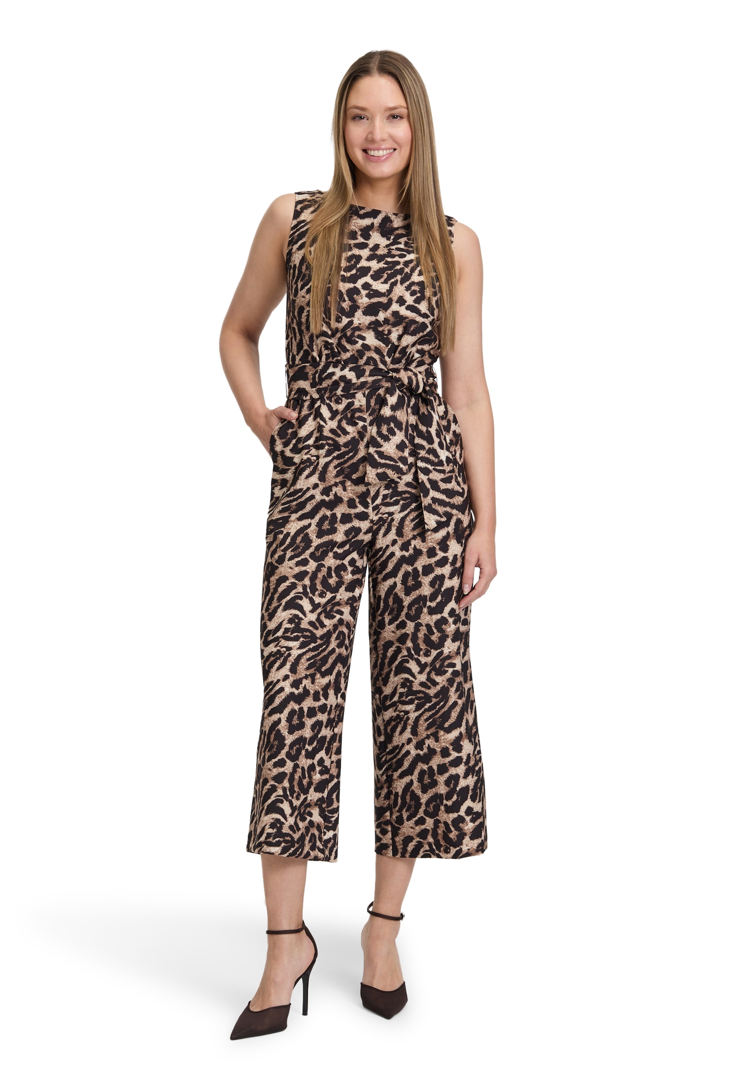 Overall BETTY BARCLAY "Damen mit Eingrifftaschen", Damen, Gr. 48, Normalgrößen, schwarz (schwarz, beige), Obermaterial: 88% Polyester, 12% Elasthan, figurumspielend, Rundhals, Overalls Overall