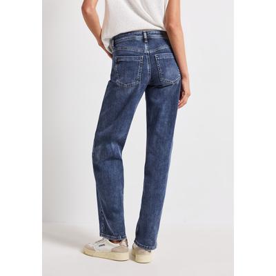 Comfort-fit-Jeans STREET ONE, Damen, Gr. 34, Länge 32, blau (mid blau random washed), Jeans, 79% Baumwolle, 15% Polyester, 4% Elastomultiester, 2% Elasthan, unifarben, casual, normal, Jeans, Middle Waist Image