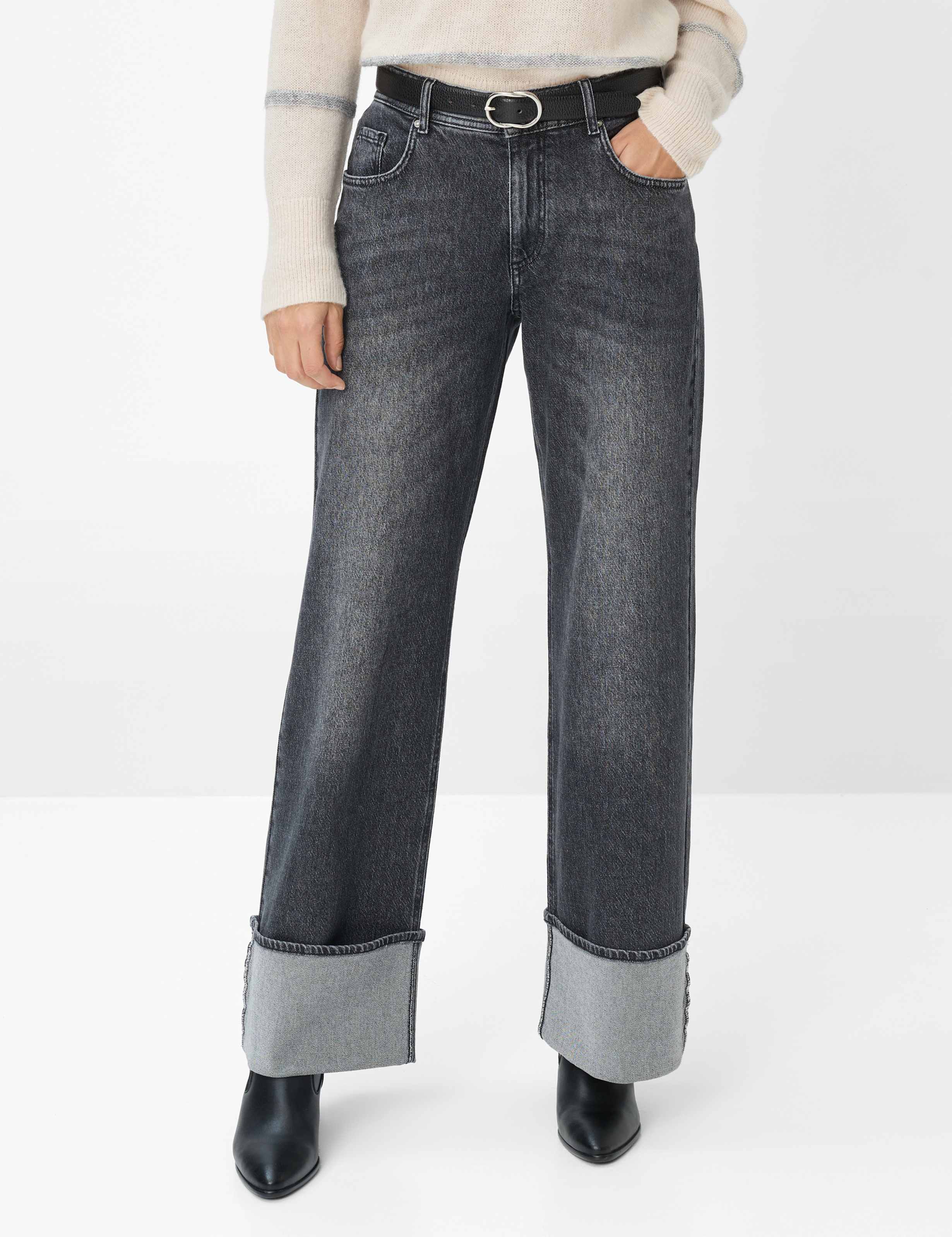 5-Pocket-Jeans BRAX "Style MORGAN", Damen, Gr. 44, Normalgrößen, grau (dunkelgrau), Denim/Jeans, 58% Baumwolle, 41% Lyocell, 1% Elasthan, Jeans 5-Pocket-Jeans