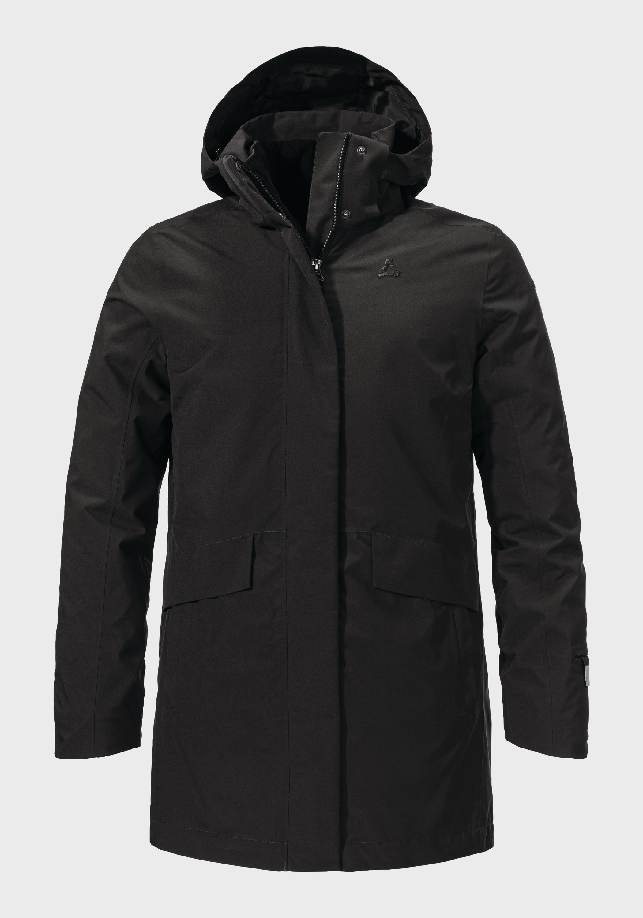 Doppeljacke SCHÖFFEL "Urban 3in1 Parka Style Borkol WMS", Damen, Gr. 44, schwarz (9990, schwarz), Aussenjacke Oberstoff: Aussenseite: 100% Polyester; (Membran: Polyurethan); Futter: 100% Polyester; Futter: 100% Polyester Innenjacke Oberstoff: 100%...
