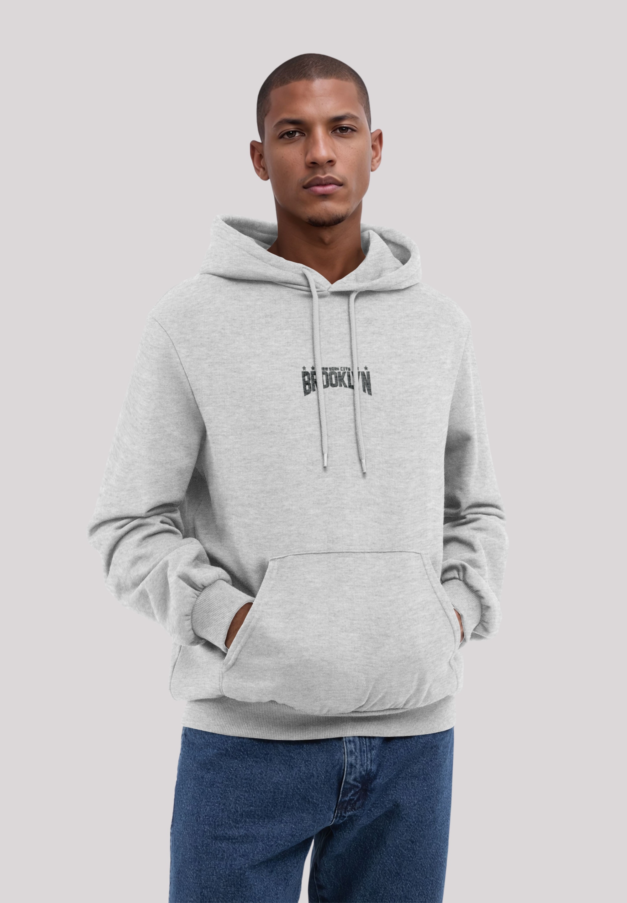 Kapuzenpullover F4NT4STIC "Brooklyn New York Bestickt", Herren, Gr. XXL, grau (grau melange), Obermaterial: 80% Baumwolle, 20% Polyester, relaxed fit, Pullover Kapuzenpullover, Premium Qualität
