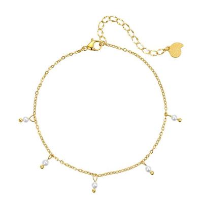 Hey Happiness Fußkette mit Hängenden Perlen, aus Edelstahl Gold Damen Image