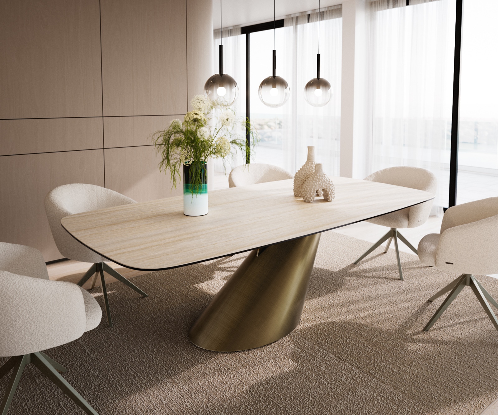 DELIFE Esstisch Edge Boot 240x120 Keramik Travertin Natur Cono Metallic Gold, Esstische Image