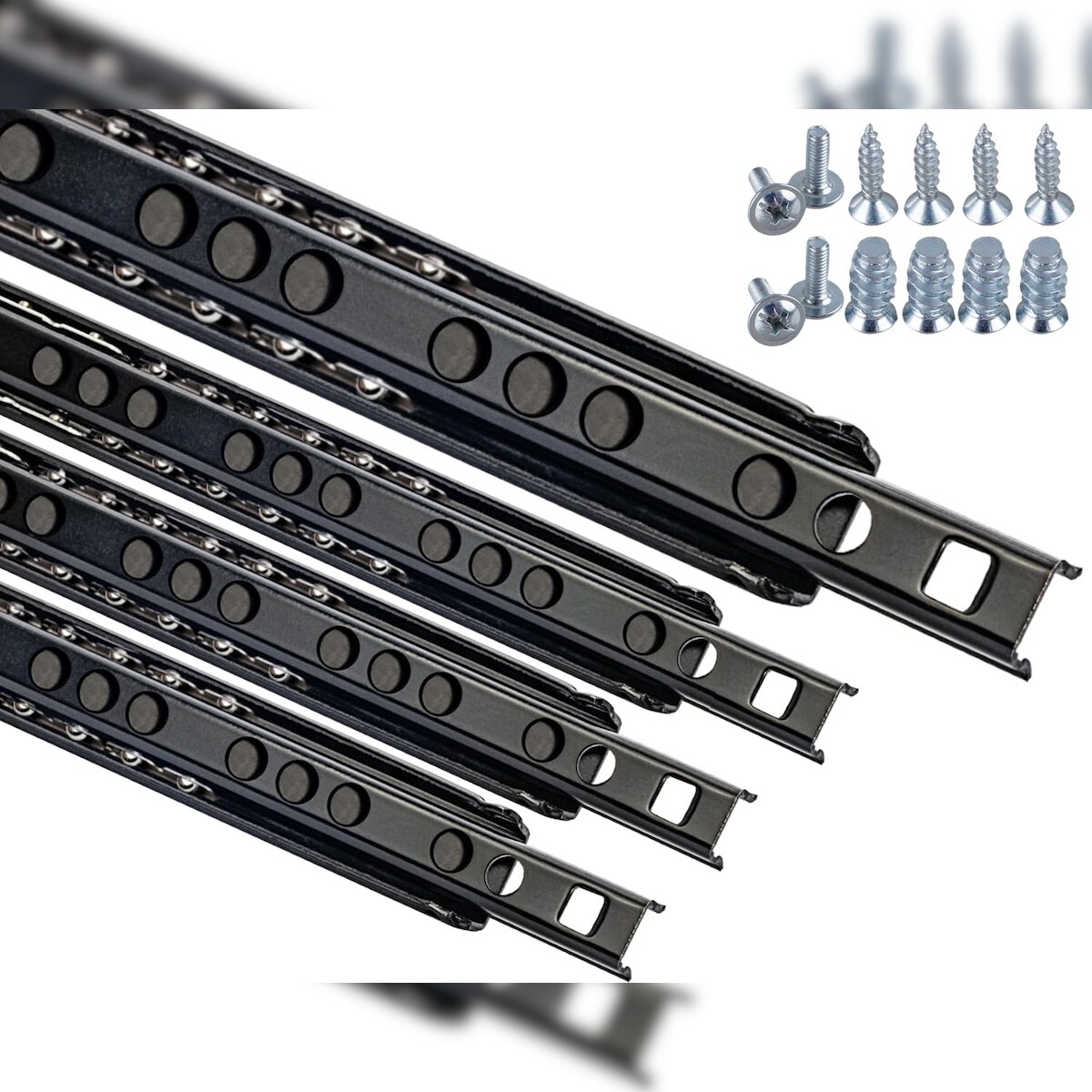 ID Dinkel Schubladenschienen 4 STÜCK 2 Paar SCHWARZ Teilauszug Schubladenauszug Rollenauszug Kugelauszug 278mm Image