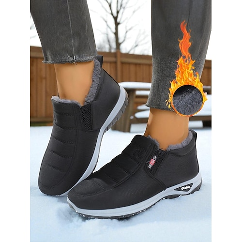 Burgunderrote, wasserdichte Winterstiefel für Damen mit Fleecefutter – warme Schlupf-Schneeschuhe mit rutschfester Sohle für kaltes Wetter, Spaziergänge im Freien und den lässigen Alltag Image