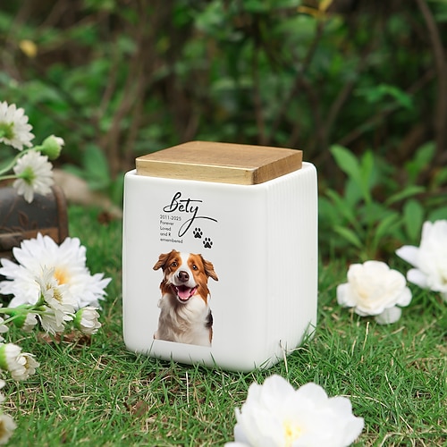 Urna funeraria personalizzata per animali domestici, regalo commemorativo personalizzato con nome, anno, testo, foto, scatola per ceneri in ceramica per cane e gatto, ricordo commemorativo