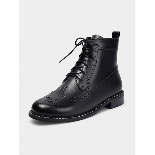 Damen-Vintage-Oxford-Schnürstiefeletten – flache Brogue-Booties aus Kunstleder für Herbstoutfits, Alltagskleidung und Retro-Looks Image