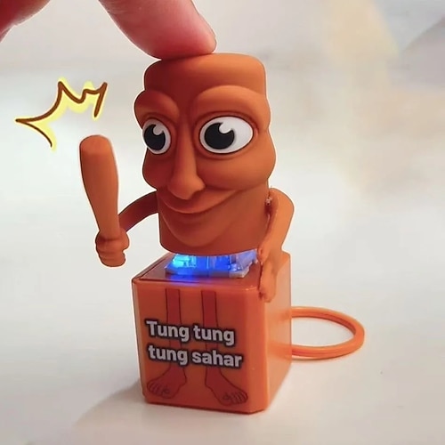 Tungtungtung Sahur Spielzeug Holzstab Mann Knopf Schlüsselanhänger leuchtende Sprache Anhänger Anime Peripheriemodell dekoratives Geschenk Spielzeug