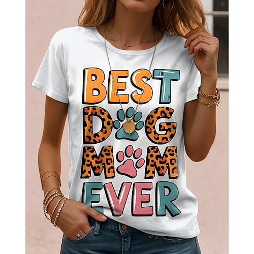 Erntedank Damen T Shirt Druck Grafik Tiermotiv Hund Vintage Stilvoll Klassisch Kurzarm Rundhalsausschnitt Rundhals Normale Oberteile Täglich Wochenende Blau Schwarz Weiß Rosa Himmelblau Sommer Image