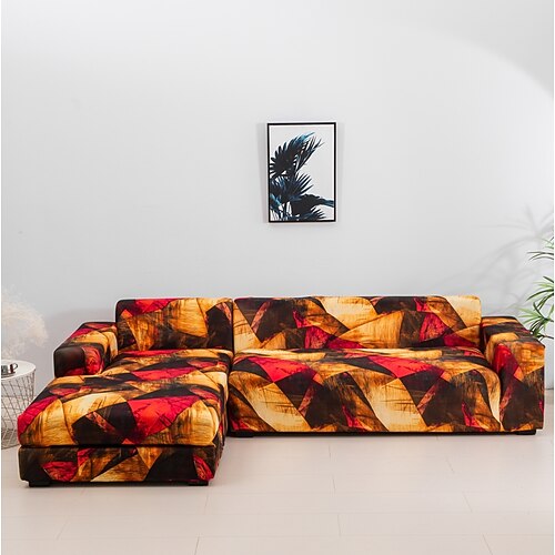 Elastischer Sofabezug mit geometrischem Druck, Wohnzimmer, L-förmiger Kombinationssofabezug, Sofadekoration, Schutzhülle, geeignet für alle Jahreszeiten Image
