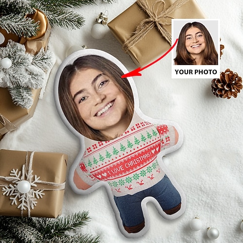 Weihnachtskundenspezifisches Gesichtskissen personalisiertes Fotominime-Wurfkissen humanoider Polster lustiger Gag-Weihnachtsgeschenk für ihn und sie Mini-Me-Puppenspielzeug Image