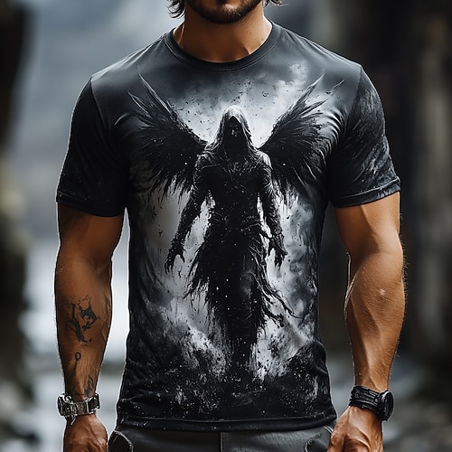 Herren Sensenmann 3D Engel T Shirt Kurzarm T-Shirt 3D-Druck Rundhalsausschnitt Hemd Übertrieben Designer Horror Party Straße Lässig Schwarz Rote Blau Sommer Frühling Ganzjahres Bekleidung S M L XL Image