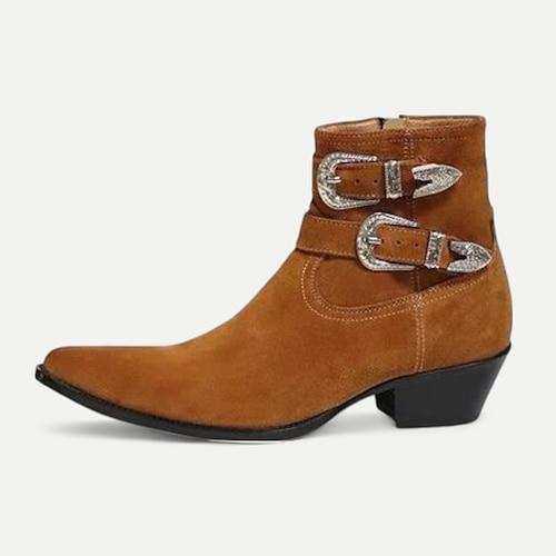 Herren Stiefel Bikerstiefel Retro Spaziergang Wildleder Bequem Rutschfest Warm Stiefeletten Reißverschluss Schnalle Schwarz Braun Herbst Winter