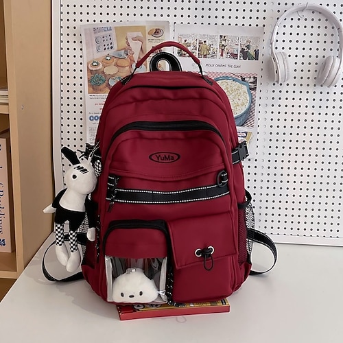 Schulrucksack für Teenager-Mädchen mit Plüsch-Schlüsselanhänger – lässige Büchertasche mit großem Fassungsvermögen und transparenter Tasche für den Schulanfang Image