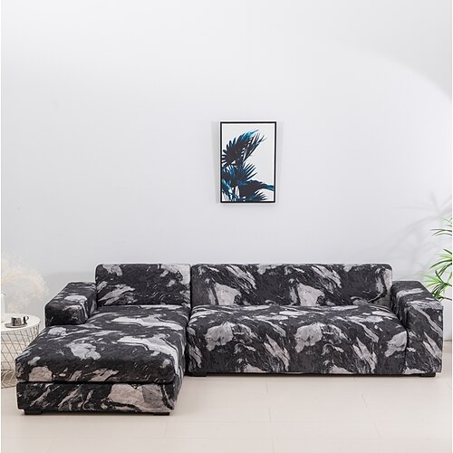 Elastischer Sofabezug mit geometrischem Druck, Wohnzimmer, L-förmiger Kombinationssofabezug, Sofadekoration, Schutzhülle, geeignet für alle Jahreszeiten Image