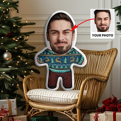Weihnachtskundenspezifisches Gesichtskissen personalisiertes Fotominime-Wurfkissen humanoider Polster lustiger Gag-Weihnachtsgeschenk für ihn und sie Mini-Me-Puppenspielzeug Image