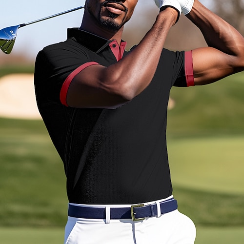 Herren Polo Golfshirt Lässig Sport Klassisch Kurzarm Basic Einfarbig Einfach Knopf vorne Sommer Frühling Normale Passform Milchgrün Schwarz Weiß Gelb Marineblau Polo Image