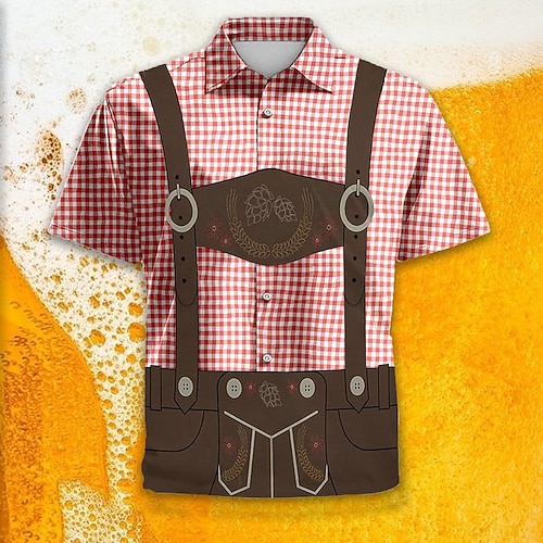Hawaii-Hemden Aloha-Hemd Bayerisch München Deutsch alpin Grafik für Herren Erwachsene 3D-Druck für Karneval Oktoberfestbier Strand Urlaub Party Image