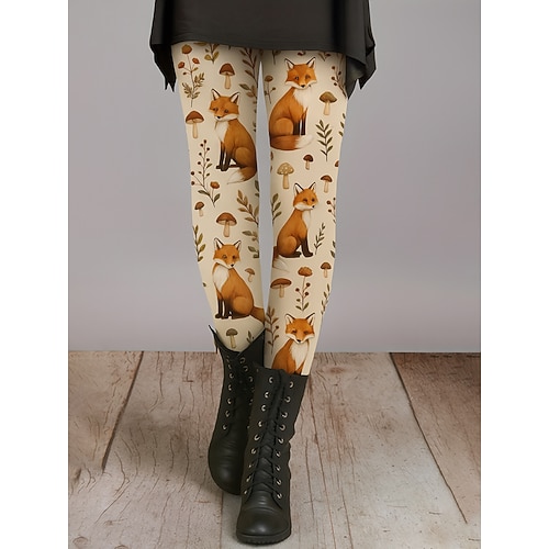 Damen Leggings Urlaub Vintage Ethno-Stil Knöchellang Hohe Taille Grafik Tiermotiv 3D-Druck Schnelltrocknend Atmungsaktivität Weich Hohe Elastizität Täglich Heim Outdoor Dunkelbraun Leicht Braun Braun Image