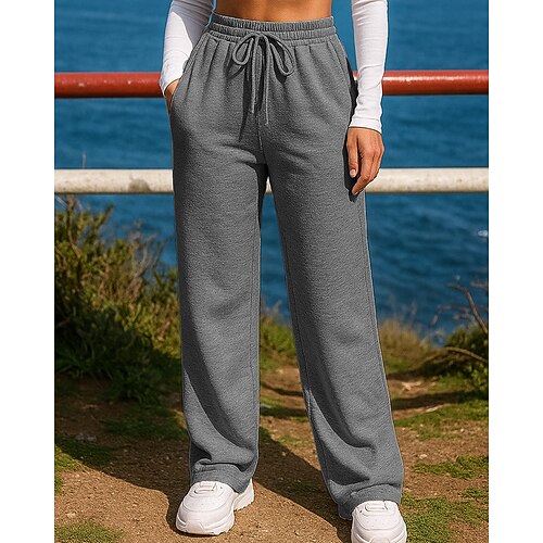 Damen Jogginghose Hose mit weitem Bein Jogginghosen Kordelzug Tasche Hohe Taille Unterteile Fitnessstudio Athleisure Trainieren Herbst Winter Atmungsaktiv Wandern Training sportlich Normale Passform Image