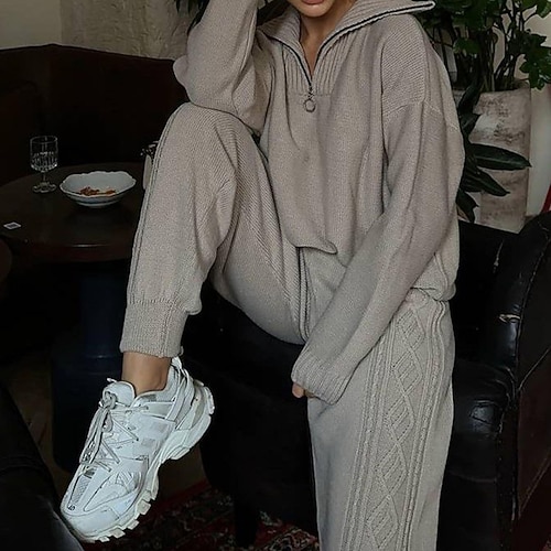 Per donna Pantaloni da Tuta Abito in maglia Cerniera a un quarto Tinta unita Completo Abbigliamento Autunno Inverno Bianco Rosso Palestra Allenamento Corsa Vita Alta Antivento Traspirante Manica