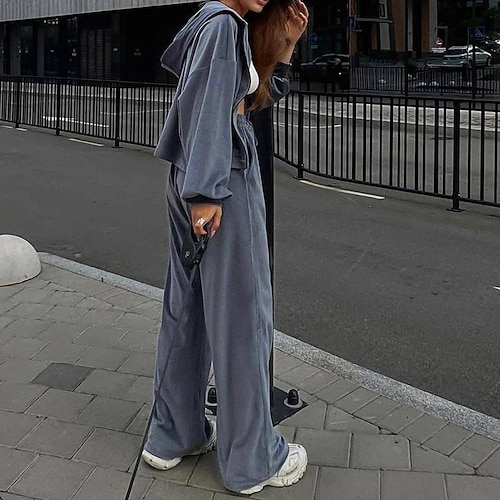 Per donna Tuta da Ginnastica Pantaloni da Tuta Felpa con cappuccio e zip Coulisse Tasca Tinta unita Completo Abbigliamento Autunno Inverno Nero Rosa Velluto Palestra Allenamento Corsa Vita Alta