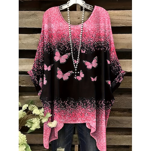 Damen Bluse Blumen Grafik Elegant Vintage Täglich Halbarm Fledermaus Ärmel Rundhalsausschnitt Normale Oberteile Täglich Ferien Urlaubskleidung Rosa Rote Blau Sommer Frühling